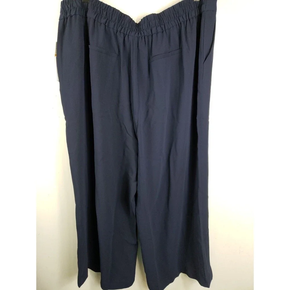1. STATE Womens 3X Navy Zip Cropped  Wide Leg Pants elastic waist NEW